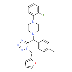 ChemSpider 2D Image | 1-(2-Fluorophenyl)-4-{[1-(2-furylmethyl)-1H-tetrazol-5-yl](4-methylphenyl)methyl}piperazine | C24H25FN6O