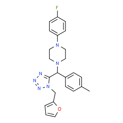 ChemSpider 2D Image | 1-(4-Fluorophenyl)-4-{[1-(2-furylmethyl)-1H-tetrazol-5-yl](4-methylphenyl)methyl}piperazine | C24H25FN6O