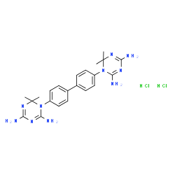 ChemSpider 2D Image | 1,1'-(4,4'-Biphenyldiyl)bis(6,6-dimethyl-1,6-dihydro-1,3,5-triazine-2,4-diamine) dihydrochloride | C22H30Cl2N10