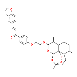 ChemSpider 2D Image | (2E)-3-(1,3-Benzodioxol-5-yl)-1-(4-{2-[(1,5,9-trimethyl-11,14,15,16-tetraoxatetracyclo[10.3.1.0~4,13~.0~8,13~]hexadec-10-yl)oxy]ethoxy}phenyl)-2-propen-1-one | C33H38O9