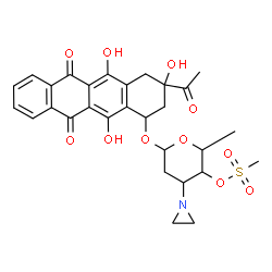 ChemSpider 2D Image | 3-Acetyl-3,5,12-trihydroxy-6,11-dioxo-1,2,3,4,6,11-hexahydro-1-tetracenyl 3-(1-aziridinyl)-2,3,6-trideoxy-4-O-(methylsulfonyl)hexopyranoside | C29H31NO11S