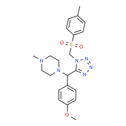 ChemSpider 2D Image | 1-[(4-Methoxyphenyl)(1-{[(4-methylphenyl)sulfonyl]methyl}-1H-tetrazol-5-yl)methyl]-4-methylpiperazine | C22H28N6O3S