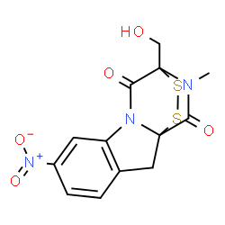 ChemSpider 2D Image | 11-(Hydroxymethyl)-15-methyl-6-nitro-12,13-dithia-9,15-diazatetracyclo[9.2.2.0~1,9~.0~3,8~]pentadeca-3,5,7-triene-10,14-dione | C13H11N3O5S2