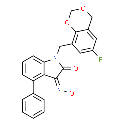 ChemSpider 2D Image | (3Z)-1-[(6-fluoro-4H-1,3-benzodioxin-8-yl)methyl]-4-phenyl-1H-indole-2,3-dione 3-oxime | C23H17FN2O4