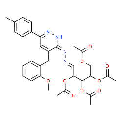 ChemSpider 2D Image | (1E)-4,5-Diacetoxy-1-{[4-(2-methoxybenzyl)-6-(4-methylphenyl)-3-pyridazinyl]hydrazono}-2,3-pentanediyl diacetate | C32H36N4O9