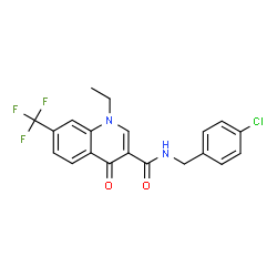 ChemSpider 2D Image | N-(4-Chlorobenzyl)-1-ethyl-4-oxo-7-(trifluoromethyl)-1,4-dihydro-3-quinolinecarboxamide | C20H16ClF3N2O2