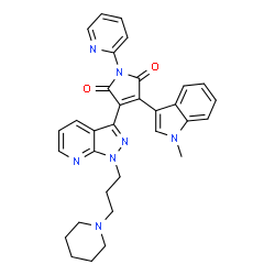 ChemSpider 2D Image | 3-(1-Methyl-1H-indol-3-yl)-4-{1-[3-(1-piperidinyl)propyl]-1H-pyrazolo[3,4-b]pyridin-3-yl}-1-(2-pyridinyl)-1H-pyrrole-2,5-dione | C32H31N7O2