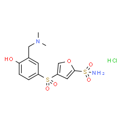 ChemSpider 2D Image | 4-({3-[(Dimethylamino)methyl]-4-hydroxyphenyl}sulfonyl)-2-furansulfonamide hydrochloride (1:1) | C13H17ClN2O6S2