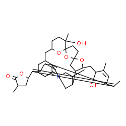 ChemSpider 2D Image | 5-[(10Z)-9,32-Dihydroxy-6,10,13,20,32-pentamethyl-27-methylene-33,34,35-trioxa-22-azahexacyclo[27.3.1.1~1,4~.1~4,7~.0~12,17~.0~17,23~]pentatriaconta-10,13,22-trien-14-yl]-3-methyldihydro-2(3H)-furanon
e | C42H63NO7