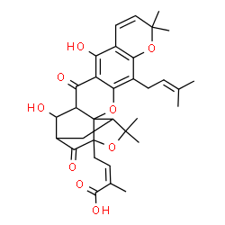 ChemSpider 2D Image | (2Z)-4-[12,16-Dihydroxy-8,8,21,21-tetramethyl-5-(3-methyl-2-buten-1-yl)-14,18-dioxo-3,7,20-trioxahexacyclo[15.4.1.0~2,15~.0~2,19~.0~4,13~.0~6,11~]docosa-4(13),5,9,11-tetraen-19-yl]-2-methyl-2-butenoic
 acid | C33H38O9
