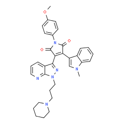 ChemSpider 2D Image | 1-(4-Methoxyphenyl)-3-(1-methyl-1H-indol-3-yl)-4-{1-[3-(1-piperidinyl)propyl]-1H-pyrazolo[3,4-b]pyridin-3-yl}-1H-pyrrole-2,5-dione | C34H34N6O3
