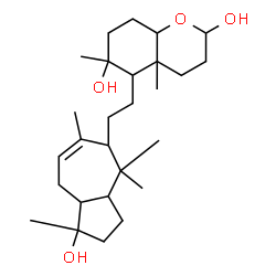 ChemSpider 2D Image | 5-[2-(1-Hydroxy-1,4,4,6-tetramethyl-1,2,3,3a,4,5,8,8a-octahydro-5-azulenyl)ethyl]-4a,6-dimethyloctahydro-2H-chromene-2,6-diol | C27H46O4