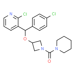 ChemSpider 2D Image | {3-[(4-Chlorophenyl)(2-chloro-3-pyridinyl)methoxy]-1-azetidinyl}(1-piperidinyl)methanone | C21H23Cl2N3O2