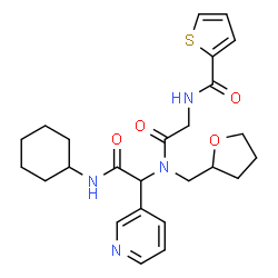 ChemSpider 2D Image | N-(2-{[2-(Cyclohexylamino)-2-oxo-1-(3-pyridinyl)ethyl](tetrahydro-2-furanylmethyl)amino}-2-oxoethyl)-2-thiophenecarboxamide | C25H32N4O4S