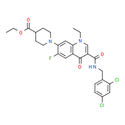 ChemSpider 2D Image | Ethyl 1-{3-[(2,4-dichlorobenzyl)carbamoyl]-1-ethyl-6-fluoro-4-oxo-1,4-dihydro-7-quinolinyl}-4-piperidinecarboxylate | C27H28Cl2FN3O4
