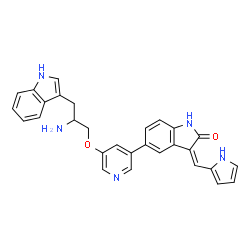 ChemSpider 2D Image | (3Z)-5-{5-[2-Amino-3-(1H-indol-3-yl)propoxy]-3-pyridinyl}-3-(1H-pyrrol-2-ylmethylene)-1,3-dihydro-2H-indol-2-one | C29H25N5O2