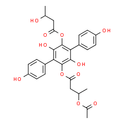 ChemSpider 2D Image | 3',4,4'',6'-Tetrahydroxy-5'-[(3-hydroxybutanoyl)oxy]-1,1':4',1''-terphenyl-2'-yl 3-acetoxybutanoate | C28H28O11