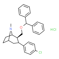 ChemSpider 2D Image | (2S)-3-(4-Chlorophenyl)-2-[(diphenylmethoxy)methyl]-8-methyl-8-azabicyclo[3.2.1]octane hydrochloride (1:1) | C28H31Cl2NO