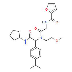 ChemSpider 2D Image | N-(2-{[2-(Cyclopentylamino)-1-(4-isopropylphenyl)-2-oxoethyl](2-methoxyethyl)amino}-2-oxoethyl)-2-furamide | C26H35N3O5