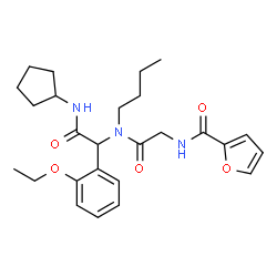 ChemSpider 2D Image | N-(2-{Butyl[2-(cyclopentylamino)-1-(2-ethoxyphenyl)-2-oxoethyl]amino}-2-oxoethyl)-2-furamide | C26H35N3O5