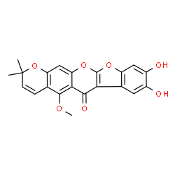 ChemSpider 2D Image | 8,9-Dihydroxy-5-methoxy-2,2-dimethyl-2H,6H-[1]benzofuro[2,3-b]pyrano[3,2-g]chromen-6-one | C21H16O7