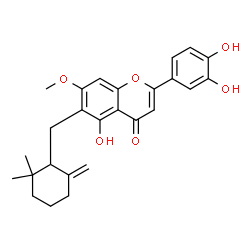 ChemSpider 2D Image | 2-(3,4-Dihydroxyphenyl)-6-[(2,2-dimethyl-6-methylenecyclohexyl)methyl]-5-hydroxy-7-methoxy-4H-chromen-4-one | C26H28O6
