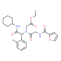 ChemSpider 2D Image | Ethyl N-(2-furoyl)glycyl-N-[2-(cyclohexylamino)-1-(2-methylphenyl)-2-oxoethyl]glycinate | C26H33N3O6
