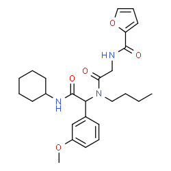 ChemSpider 2D Image | N-(2-{Butyl[2-(cyclohexylamino)-1-(3-methoxyphenyl)-2-oxoethyl]amino}-2-oxoethyl)-2-furamide | C26H35N3O5