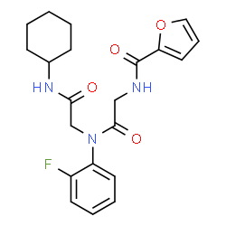 ChemSpider 2D Image | N-(2-Furoyl)glycyl-N-cyclohexyl-N~2~-(2-fluorophenyl)glycinamide | C21H24FN3O4
