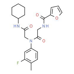 ChemSpider 2D Image | N-(2-Furoyl)glycyl-N-cyclohexyl-N~2~-(3-fluoro-4-methylphenyl)glycinamide | C22H26FN3O4