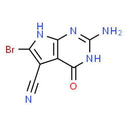ChemSpider 2D Image | 2-Amino-6-bromo-4-oxo-4,7-dihydro-1H-pyrrolo[2,3-d]pyrimidine-5-carbonitrile | C7H4BrN5O