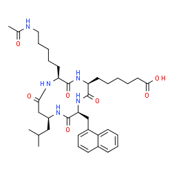 ChemSpider 2D Image | 6-[(2S,5S,8S,11S)-2-(5-Acetamidopentyl)-11-isobutyl-8-(1-naphthylmethyl)-3,6,9,13-tetraoxo-1,4,7,10-tetraazacyclotridecan-5-yl]hexanoic acid | C37H53N5O7
