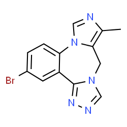 ChemSpider 2D Image | 3-Bromo-10-methyl-9H-imidazo[1,5-a][1,2,4]triazolo[4,3-d][1,4]benzodiazepine | C13H10BrN5