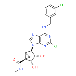 ChemSpider 2D Image | (1R,2R,3S,4R,5S)-4-{2-Chloro-6-[(3-chlorobenzyl)amino]-9H-purin-9-yl}-2,3-dihydroxy-N-methylbicyclo[3.1.0]hexane-1-carboxamide | C20H20Cl2N6O3
