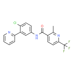 ChemSpider 2D Image | N-[4-Chloro-3-(2-pyridinyl)phenyl]-2-methyl-6-(trifluoromethyl)nicotinamide | C19H13ClF3N3O