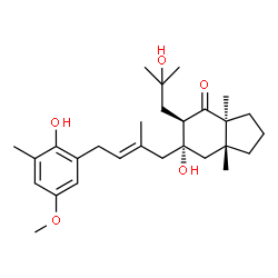 ChemSpider 2D Image | (3aS,5R,6S,7aR)-6-Hydroxy-6-[(2E)-4-(2-hydroxy-5-methoxy-3-methylphenyl)-2-methyl-2-buten-1-yl]-5-(2-hydroxy-2-methylpropyl)-3a,7a-dimethyloctahydro-4H-inden-4-one | C28H42O5