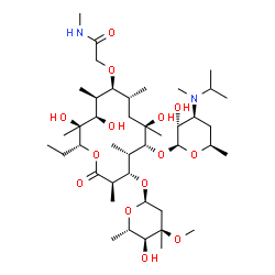 ChemSpider 2D Image | 2-{[(2R,3S,4R,5R,6S,7R,9R,10R,11S,12S,13R)-2-Ethyl-3,4,9-trihydroxy-10-({(2S,3R,4S,6R)-3-hydroxy-4-[isopropyl(methyl)amino]-6-methyltetrahydro-2H-pyran-2-yl}oxy)-12-{[(2R,4R,5S,6S)-5-hydroxy-4-methoxy
-4,6-dimethyltetrahydro-2H-pyran-2-yl]oxy}-3,5,7,9,11,13-hexamethyl-14-oxooxacyclotetradecan-6-yl]oxy}-N-methylacetamide | C42H78N2O14