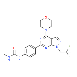 ChemSpider 2D Image | 1-Methyl-3-{4-[4-(4-morpholinyl)-1-(2,2,2-trifluoroethyl)-1H-pyrazolo[3,4-d]pyrimidin-6-yl]phenyl}urea | C19H20F3N7O2