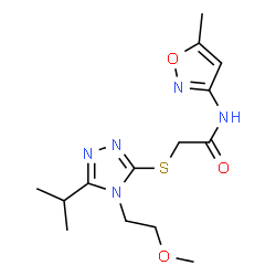 ChemSpider 2D Image | 2-{[5-Isopropyl-4-(2-methoxyethyl)-4H-1,2,4-triazol-3-yl]sulfanyl}-N-(5-methyl-1,2-oxazol-3-yl)acetamide | C14H21N5O3S