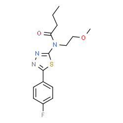 ChemSpider 2D Image | N-[5-(4-Fluorophenyl)-1,3,4-thiadiazol-2-yl]-N-(2-methoxyethyl)butanamide | C15H18FN3O2S