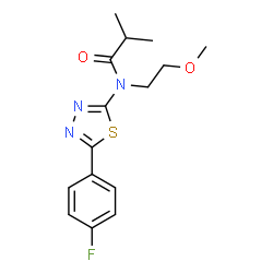ChemSpider 2D Image | N-[5-(4-Fluorophenyl)-1,3,4-thiadiazol-2-yl]-N-(2-methoxyethyl)-2-methylpropanamide | C15H18FN3O2S