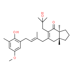 ChemSpider 2D Image | (3aS,7aR)-6-[(2E)-4-(2-Hydroxy-5-methoxy-3-methylphenyl)-2-methyl-2-buten-1-yl]-5-(2-hydroxy-2-methylpropyl)-3a,7a-dimethyl-1,2,3,3a,7,7a-hexahydro-4H-inden-4-one | C28H40O4