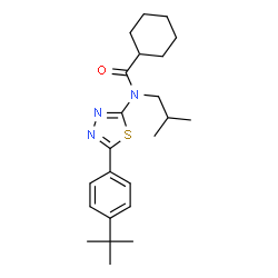 ChemSpider 2D Image | N-Isobutyl-N-{5-[4-(2-methyl-2-propanyl)phenyl]-1,3,4-thiadiazol-2-yl}cyclohexanecarboxamide | C23H33N3OS
