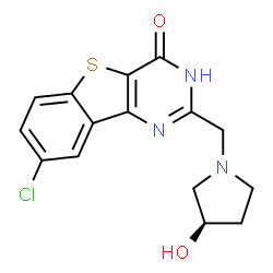 ChemSpider 2D Image | 8-Chloro-2-{[(3R)-3-hydroxy-1-pyrrolidinyl]methyl}[1]benzothieno[3,2-d]pyrimidin-4(1H)-one | C15H14ClN3O2S