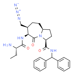 ChemSpider 2D Image | (3S,6S,7R,9aS)-6-{[(2S)-2-Aminobutanoyl]amino}-7-(azidomethyl)-N-(diphenylmethyl)-5-oxooctahydro-1H-pyrrolo[1,2-a]azepine-3-carboxamide | C28H35N7O3