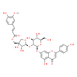 ChemSpider 2D Image | 5-Hydroxy-2-(4-hydroxyphenyl)-4-oxo-4H-chromen-7-yl 2-O-[(2S,3R,4S)-3,4-dihydroxy-4-({[(2E)-3-(4-hydroxy-3-methoxyphenyl)-2-propenoyl]oxy}methyl)tetrahydro-2-furanyl]-beta-D-glucopyranoside | C36H36O17