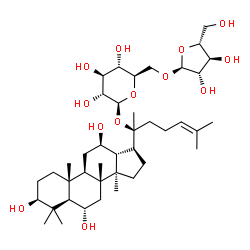 ChemSpider 2D Image | (3beta,6alpha,12beta)-3,6,12-Trihydroxydammar-24-en-20-yl 6-O-alpha-D-arabinofuranosyl-beta-D-glucopyranoside | C41H70O13