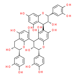 ChemSpider 2D Image | (2R,2'R,2''R,3R,3'R,3''R,4S)-2,2',2''-Tris(3,4-dihydroxyphenyl)-3,3',3'',4,4',4''-hexahydro-2H,2'H,2''H-4,6':4',8''-terchromene-3,3',3'',5,5',5'',7,7',7''-nonol | C45H38O18