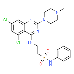 ChemSpider 2D Image | 2-{[5,7-Dichloro-2-(4-methyl-1-piperazinyl)-4-quinazolinyl]amino}-N-phenylethanesulfonamide | C21H24Cl2N6O2S