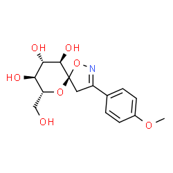 ChemSpider 2D Image | (5R,7R,8S,9S,10R)-7-(Hydroxymethyl)-3-(4-methoxyphenyl)-1,6-dioxa-2-azaspiro[4.5]dec-2-ene-8,9,10-triol | C15H19NO7